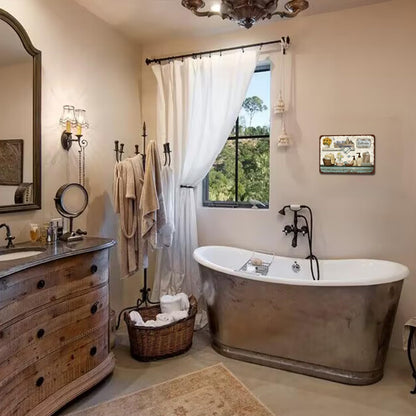 Vintage Farmhouse Bathroom Metal Tin Signs Rustic Flower Country Wall Art Decor 8X12 Inches