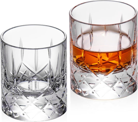 KAMMAK Crystal Whiskey Glasses Set of 2, Handcrafted 2.03oz Old Fashioned Glasses Stemless, Luxury