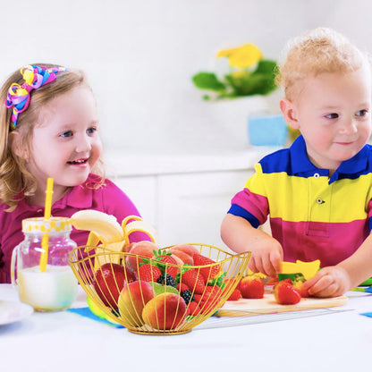 Metal Wire Fruit Basket, Gold Fruit Bowl for Kitchen Counter, Fruit Holder Stand Storage Baskets for Countertop, Home Decor, Table Centerpieces, Vegetable Bowls for Fruits, Veggies, Snacks (Gold)