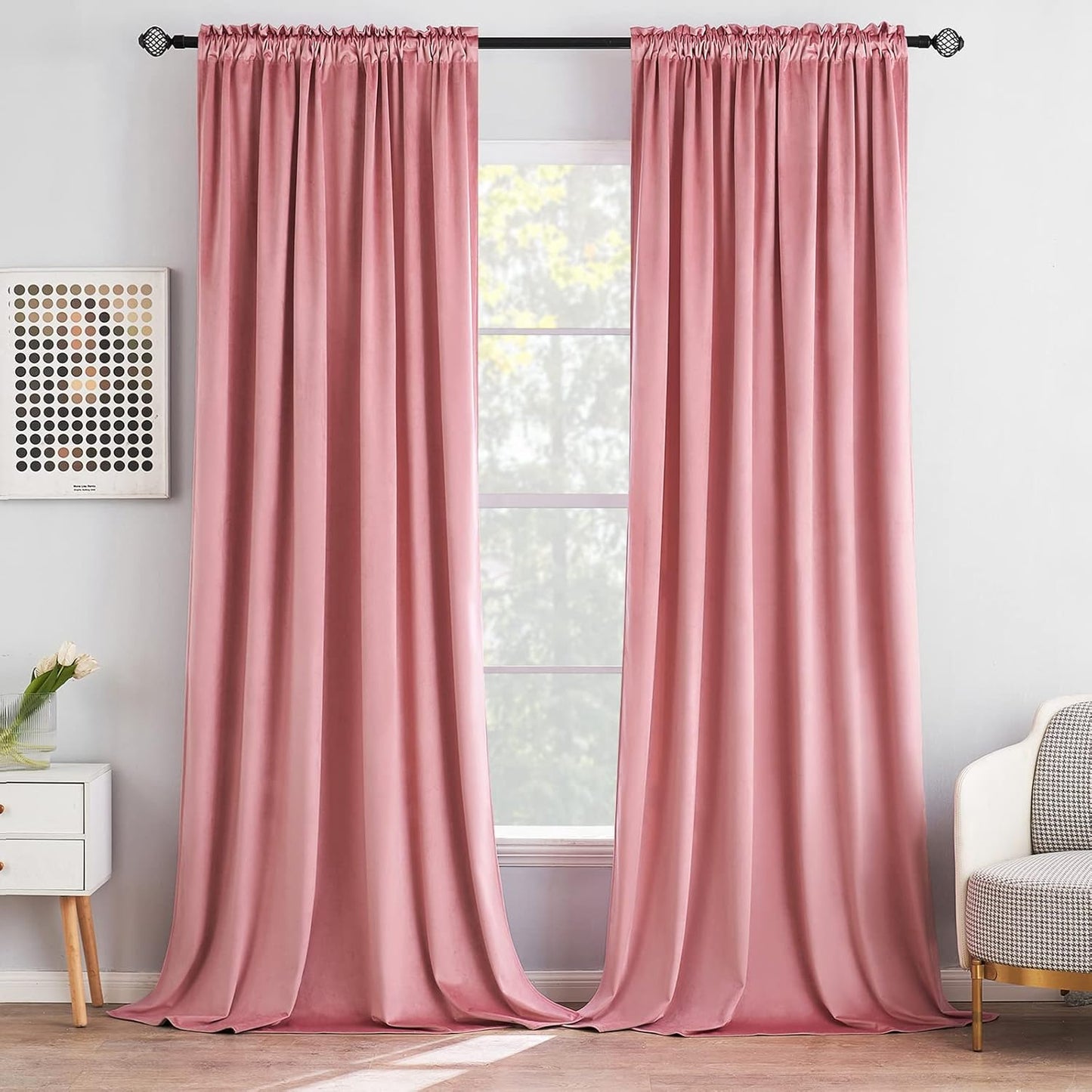 MIULEE Blush Pink Velvet Curtains Thermal Insulated Blackout Curtain Drapes for Bedroom Living Room Darkening 108 Inches Long Curtains Panels Rod Pocket Set of 2