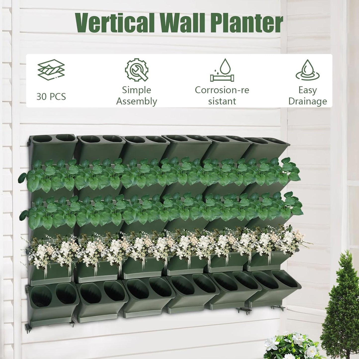 JOMCYDM Vertical Planter with 30 Pockets Wall Mounted Planter Living Wall Planter Indoor Outdoor Wall Plant Holder Microgreens Growing Kit Herb Pots