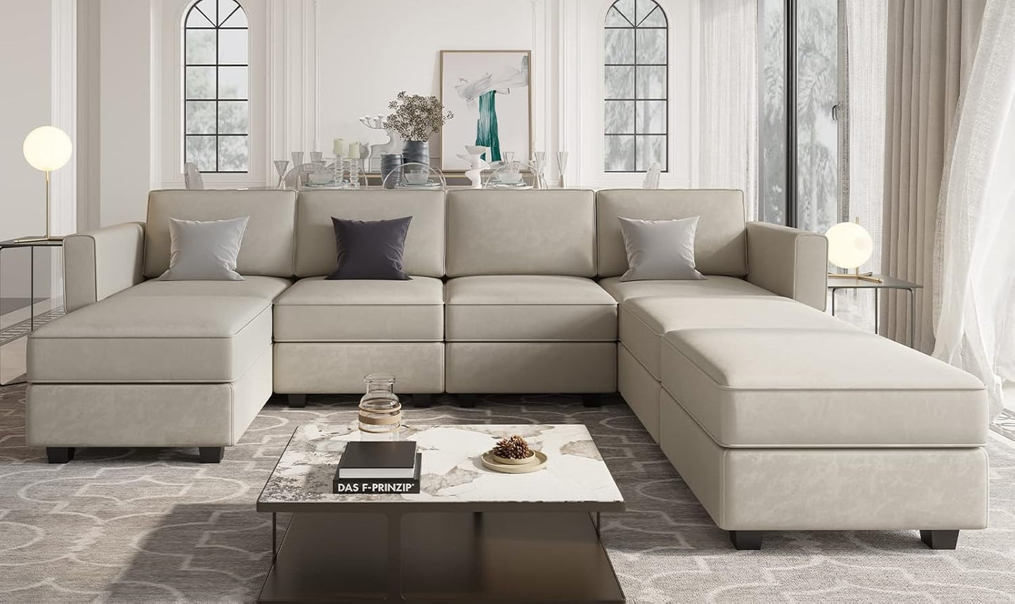 Belffin Storage Ottoman Module for Modular Sectional Sofa Square Seat Cube Velvet Foot Stool Grey
