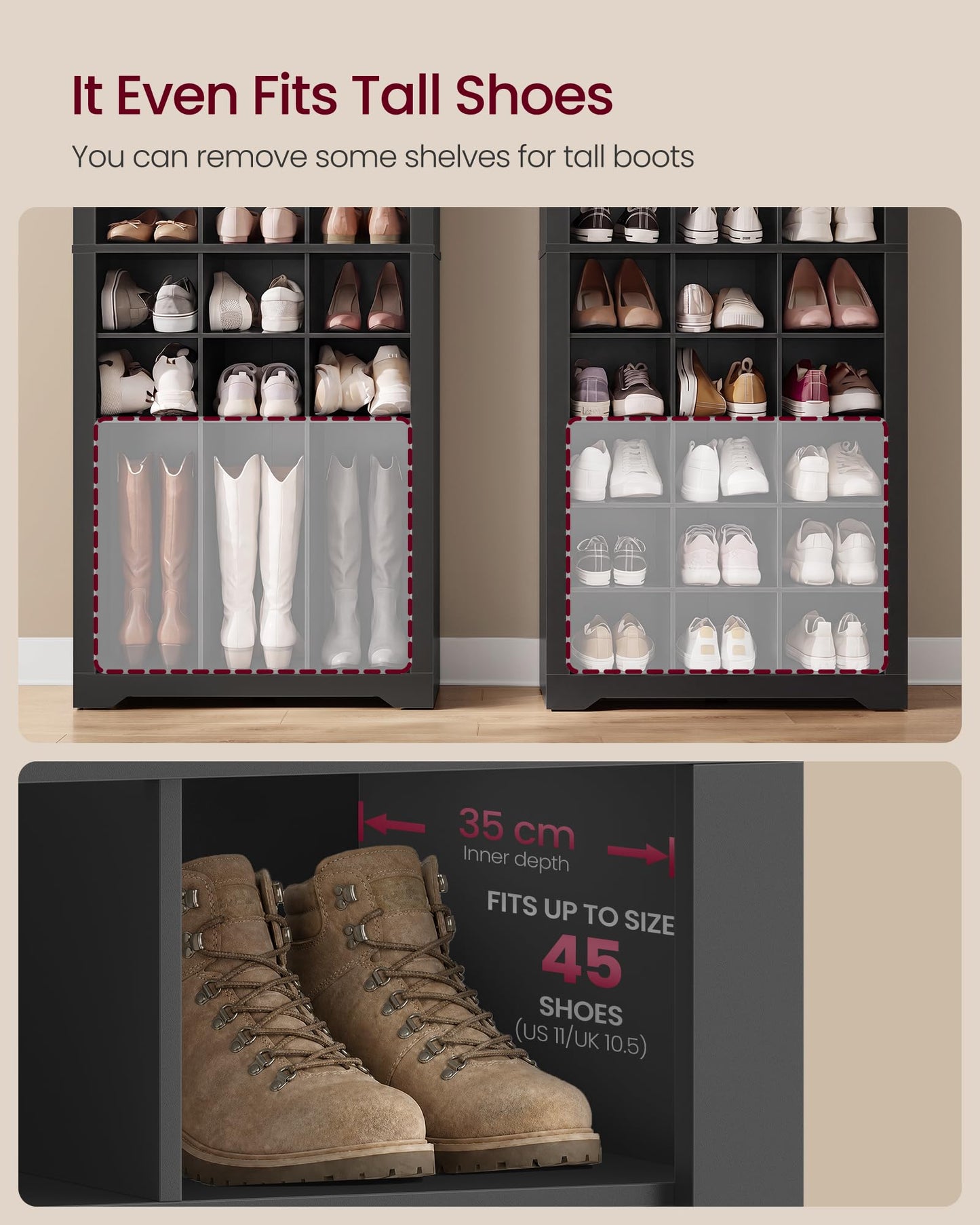 VASAGLE Shoe Storage Cabinet, 10 Tier Shoe Rack Organizer, Holds Up to 30 Pairs of Shoes, for