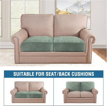 H.VERSAILTEX Velvet Stretch Couch Cushion Cover Plush Cushion Slipcover for Chair Loveseat Sofa Cushion Furniture Protector Seat Cushion Sofa Cover (2 Piece Large Sofa Cushion Covers, Sea Grass)