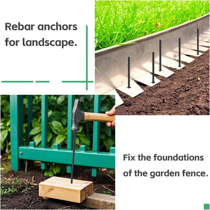 Rebar Stakes 16 Inch, 10 Pack Ground Stakes Heavy Duty with Chisel Point, Straight Metal Stakes for Concrete Form, Landscaping, Camping Tent or Timber, Black