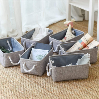 TcaFmac Basket for Organizing Cube Stgorage Bin - Small 6 Pack Fabric Storage Cubes Collapsible Baskets for Shelves with Rope, Bins for Organization Toy(Grey 12x8x5.2 inch)