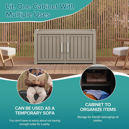 ROJIK Shoe Cabinet Waterproof UV-Resistant,Storage Bench Indoor Outdoor with Adjustable Shelves,for Entryway Bedroom,Hallway,Living Room(Double Door,Grey)