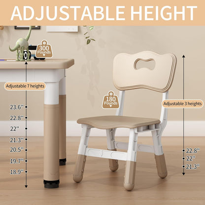 Kid Table and Chairs, Height Adjustable Childrens Table and Chair Set, Kids Tables for Age 2-8, Graffiti Desktop, Table for Kids with 4 Seats, Small Kids Table, Max 300lbs