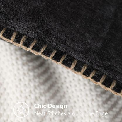 decorUhome Chenille Soft Throw Pillow Covers 22x22 Set of 2, Farmhouse Velvet Neutral Decorative Euro Pillow Covers with Stitched Edge for Couch Sofa Bed Home Decor, Black