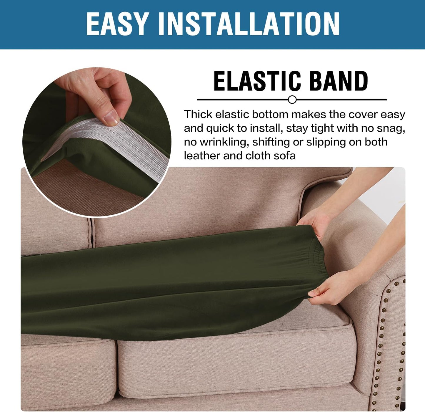 H.VERSAILTEX Velvet Stretch Individual Cushion Cover Plush Cushion Slipcover for Loveseat Sofa Furniture Protector Seat Cushion Sofa Cover (1 Piece Loveseat Cushion Cover, Olive)