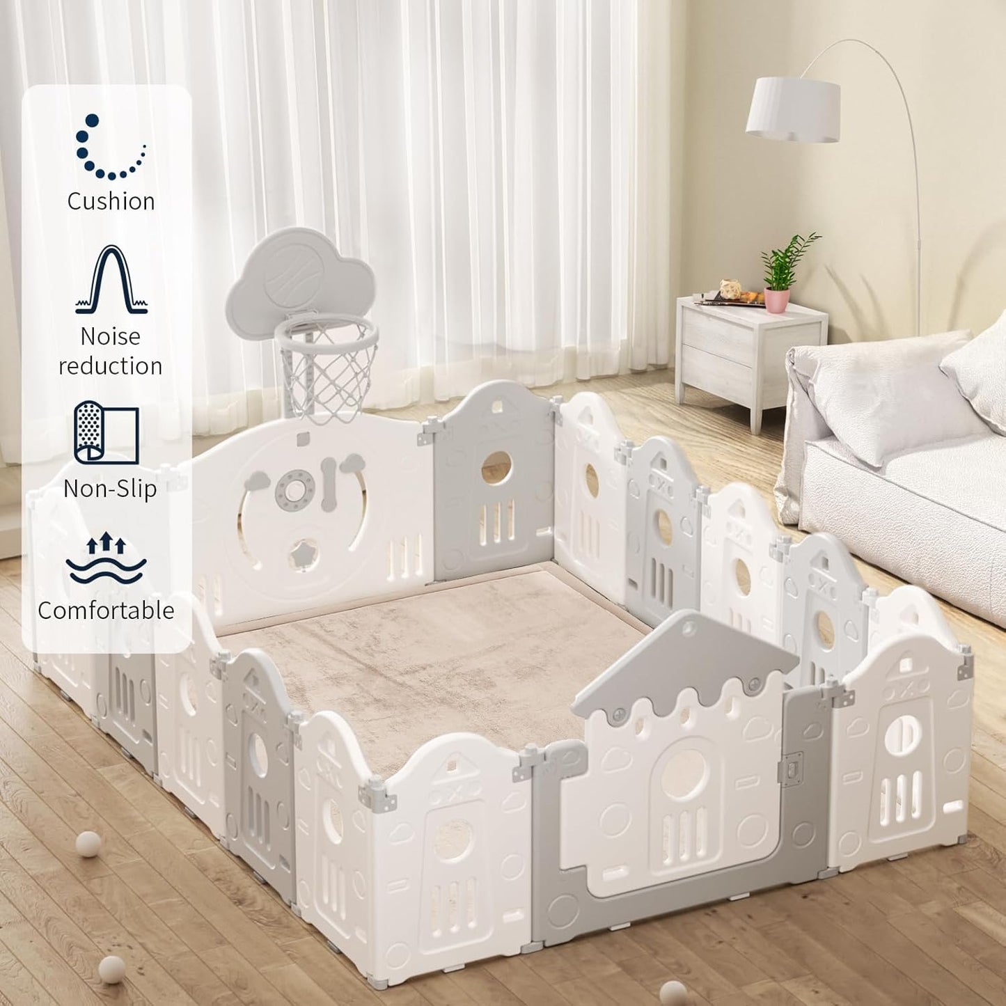 ACOMOPACK Baby Play Mat for Floor 1.3" Thick Memory Foam Play Mat 59"×71" Tummy Time Crawling with Non-Slip Bottom for Living Room,Nursery,Soft Velvet Playpen Mats for Kids,Infants（Beige）