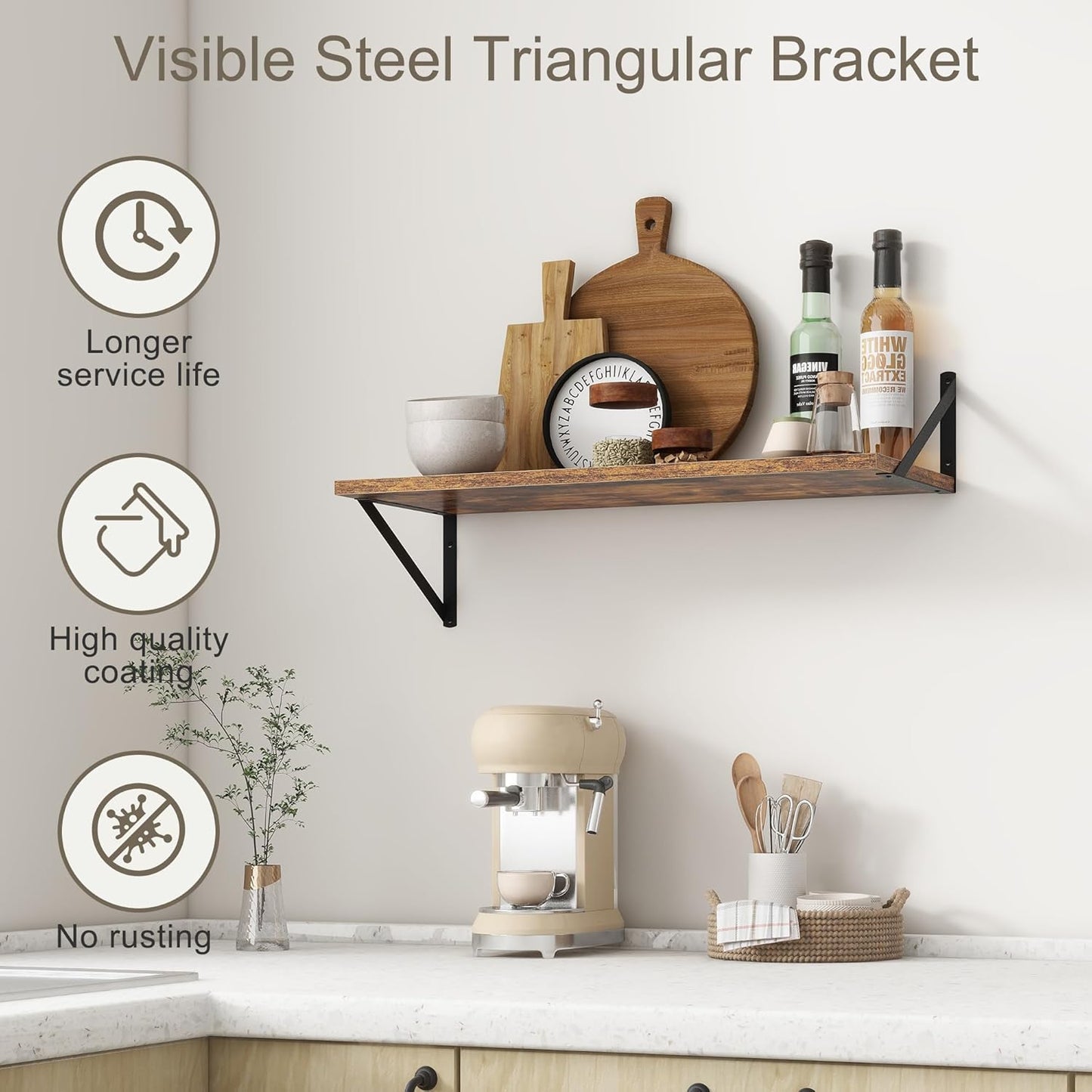 Fun Memories 27.5" W x12 D Floating Shelves, Large Wall Shelves 27.5 Inch Long, Set of 2, Farmhouse Wood Floating Shelf Wall Mounted, Deep Shelves for Bathroom, Living Room, Kitchen, Rustic Brown