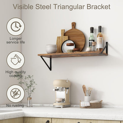 Fun Memories 27.5" W x12 D Floating Shelves, Large Wall Shelves 27.5 Inch Long, Set of 2, Farmhouse Wood Floating Shelf Wall Mounted, Deep Shelves for Bathroom, Living Room, Kitchen, Rustic Brown