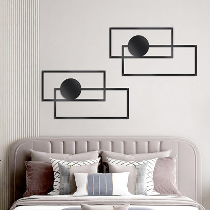 OYEFLY 2 Pcs Metal Abstract Wall Art,Modern Geometric Decor (Black, style 3)
