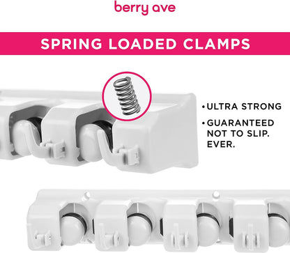 Berry Ave Broom Holder and Garden Tool Organizer Rake or Mop Handles Up to 1.25-Inches (White, 2pk)