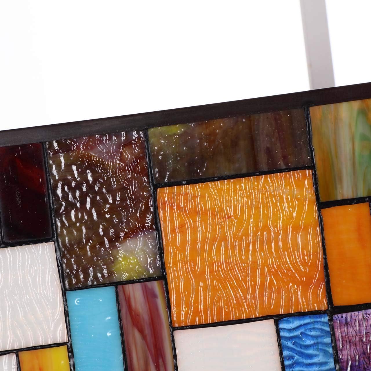 Bieye Geometric Color Block Tiffany Style Stained Glass Window Panel with Hanging Chain (13x24 inches W10024)
