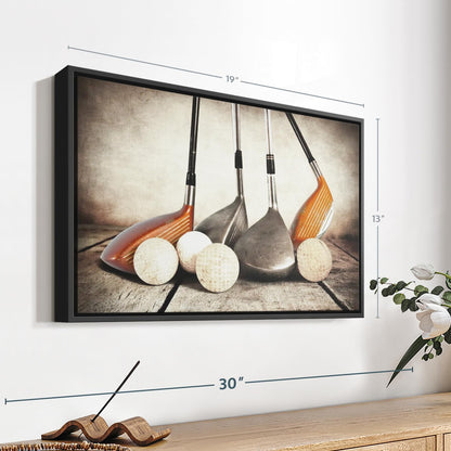 Elephant Stock Golf Sets Wall Art - Horizontal Framed Canvas - 1-Piece Mancave Wall Decor - Photography Sports Canvas Print - Yellow and Brown Decor for Wall - 19" X 13"