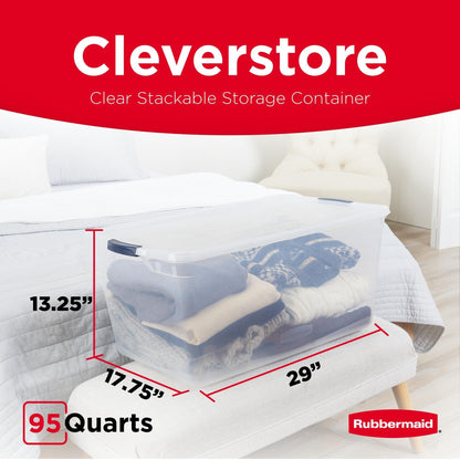 Rubbermaid Cleverstore 95 Qt Clear Storage Bins with Lids, 4-Pack, Stackable, BPA-Free, Made in USA