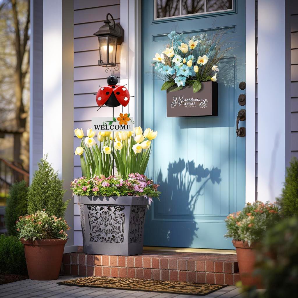 Veclotch 30"" H Metal Ladybug Garden Stake,Rustic Ladybird Decorative Yard Stakes Metal Yard Art Bug Ornaments Welcome Outdoor Spring Garden Stake for Patio Lawn Porch Pathway Decor