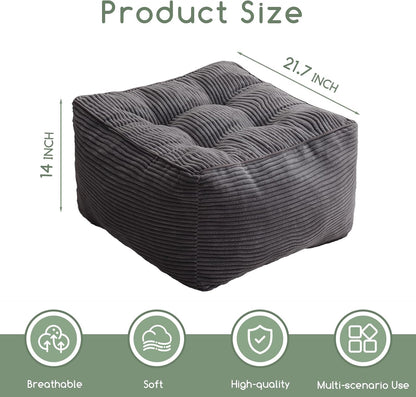 HIGOGOGO Square Stuffed Pouf Ottoman, Corduroy Poufs with Foam Chunk Filling, Furry and Fluffy Pouf Foot Stool Storage Ottoman, 21 X 21 Floor Poufs Foot Rest for Living Room, Dark Grey