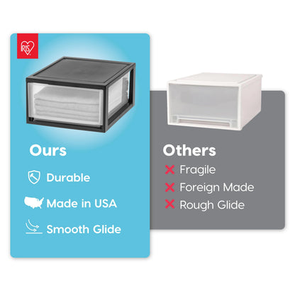 IRIS USA 2-Pack 30 Qt. Stacking Drawer Organizer with Sliding Drawer, Black