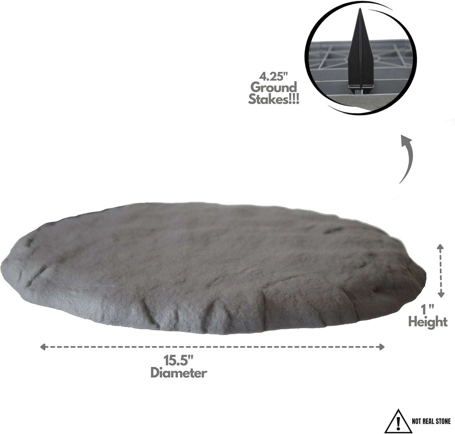 Ei Circular 15.5” Stepping Stones with Ground Stakes - Home or Garden Step Stones for Outdoor Walkway or Pathway Pavers - Resin Material (8, Light Grey Stone)