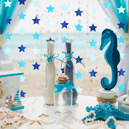 Patelai Glitter Star Garland Banner Decor 130 Feet Star Hanging Bunting Banner Twinkle Backdrop for Homecoming Classroom Wedding Birthday Halloween Christmas Party Supplies(Ocean Blue)