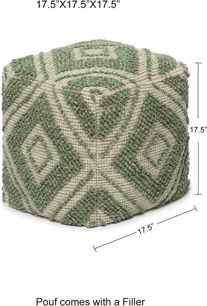 REDEARTH · Tufted Pouf Ottoman with Filler Textured Storage Cube Bean Bag Pouffe Footrest for Living Room, Bedroom, Nursery, Kidsroom; 100% Cotton (17.5"X17.5"X17.5", Solitaire Lozenge Kiwi)