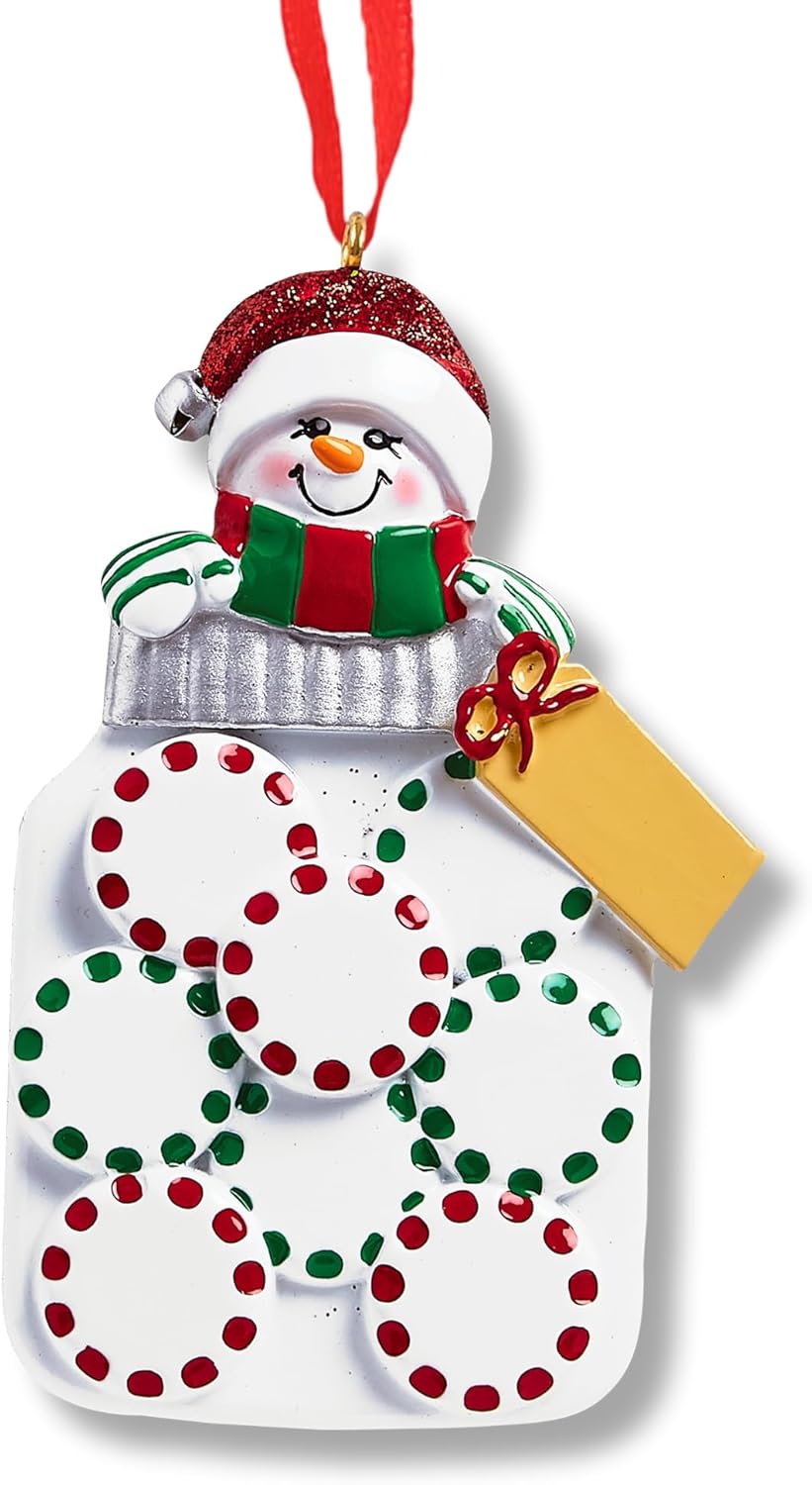 Ornaments by Elves - Personalized Family of 8 Mason Jar Snowman Christmas Ornaments 2024 - Snowman with Scarf Sharing Gifts and Joy in Mason Decorations in a Giftable Packaging