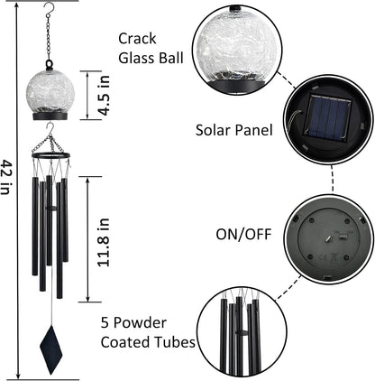 Garden Wind Chimes Outdoor, Solar Hanging Glass Ball Wind Chimes with 15 Twinkling LEDs 42 Inch Large with Unique Memorial Sympathy Wind Chime Outside Garden Décor as a Gift for Patio, Porch, Balcony