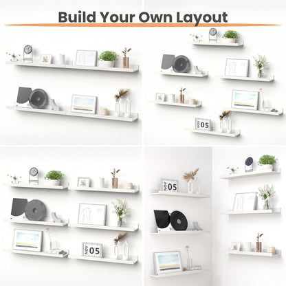 upsimples Floating Shelves for Wall, Wall Shelves for Decor Storage Set of 6, Wall Mounted Wood Shelf for Bedroom, Living Room, Bathroom, Kitchen, 23.6 inch Long Picture Ledge Shelf, White