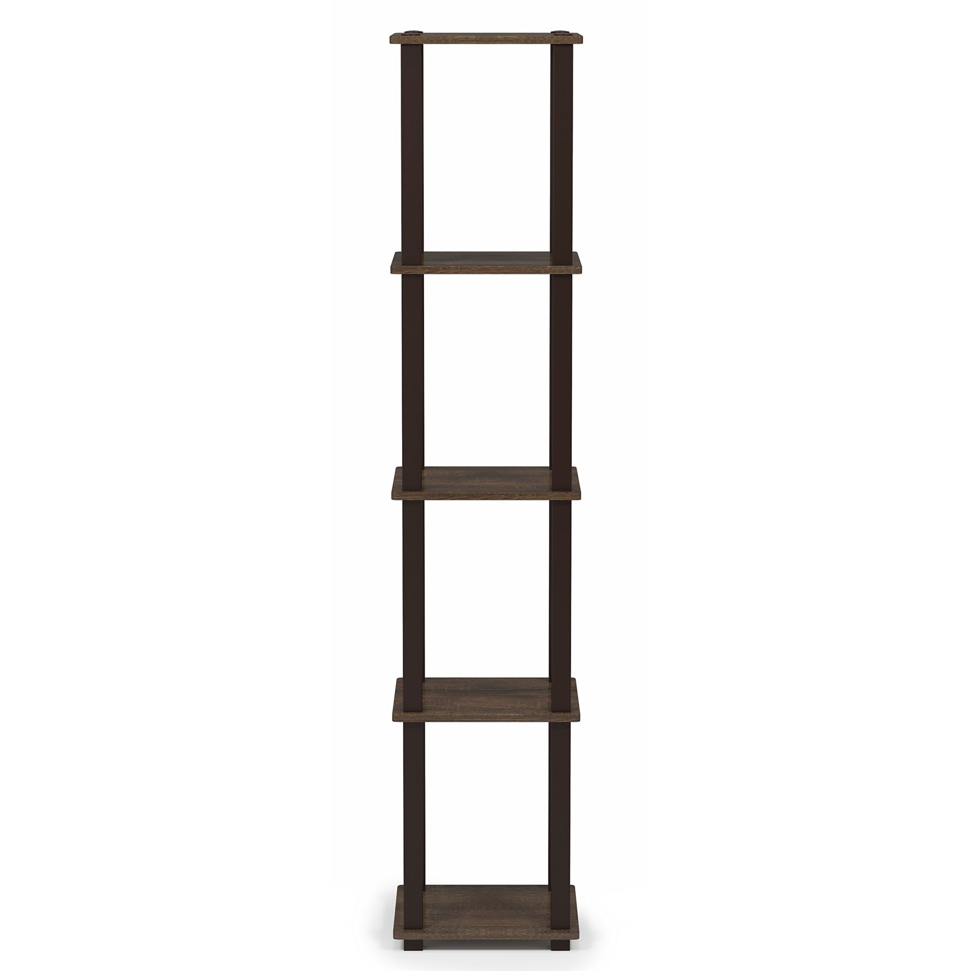 FURINNO Turn-S-Tube 5-Tier Corner Square Rack Display Shelf, Walnut/Brown