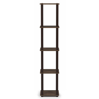 FURINNO Turn-S-Tube 5-Tier Corner Square Rack Display Shelf, Walnut/Brown