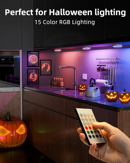 EZVALO 6-Pack Under Cabinet Lighting, Rechargeable Motion Sensor Puck Lights with Remote, 3 Color Temps &12 RGB Colors, Magnetic Stick on Light, Dimmable Under Counter Lights for Kitchen, Shelf, Stair