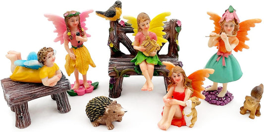 Fairies Set of 10 Pcs Miniature Garden Figurines - Outdoor Decor Art for Fall Winter, Outdoor Statue for Patio, Lawn, Yard Decoration