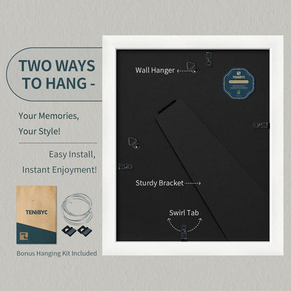 8x10 Picture Frame Set - 3 Pack, Textured White Solid Wood, HD Tempered Glass, Gallery Photo Frame, Table or Wall Display