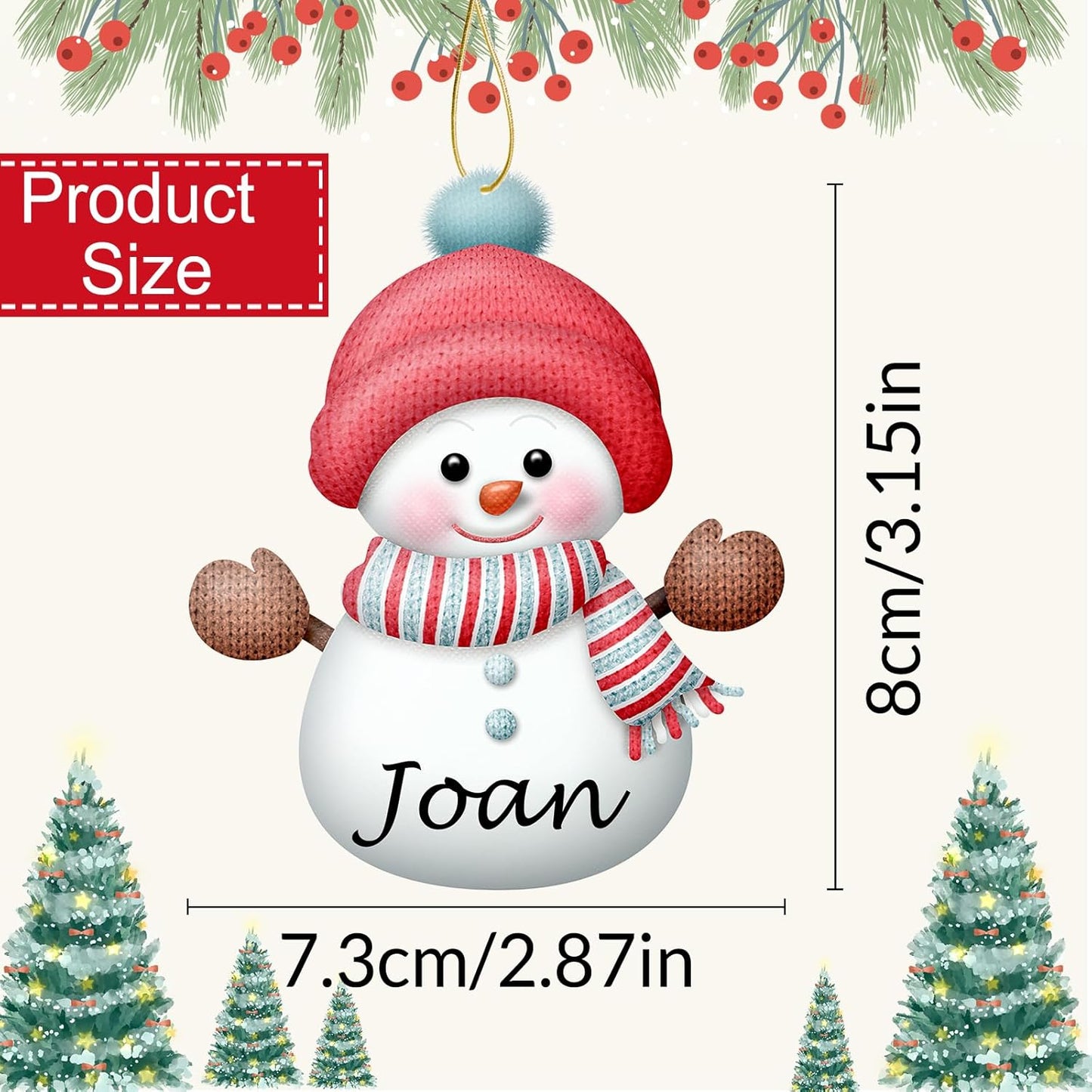 Personalized Christmas Ornaments with Names Snowman 8 Pcs Custom Family Ornament Customized Xmas Tree Hanging Wood Decoration Gift 3.15"（8cm）