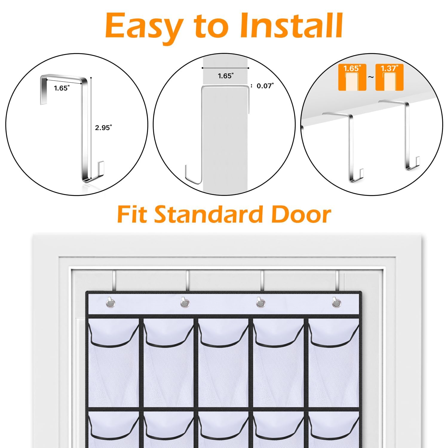 35 Large Pockets Over The Door Shoe Organizer, Hanging Shoe Organizer for Closet, Premium Clear