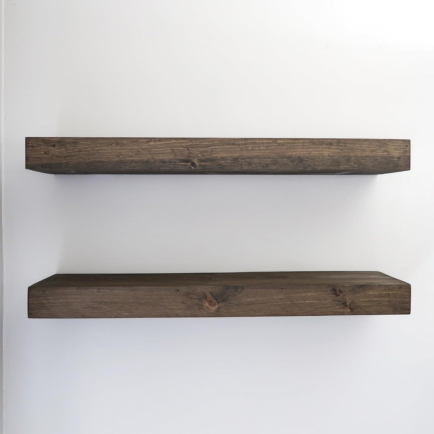Modern Floating Shelves 3 Inches Thick for Wall, Wide Shelves for Kitchen, Living Room, Bedroom, and Bathroom, Natural Pine Wood, Rustic Wooden Shelf, (Set of 2) (Jacobean, 36Lx3Hx6D)