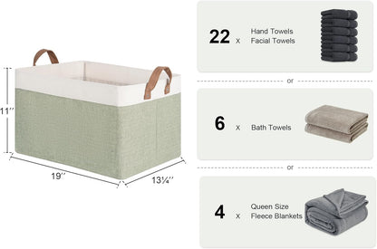 StorageWorks Storage Bins, Fabric Storage Bins for Shelves, Extra Large Storage Baskets with Metal Frame, Closet Baskets and Bins with Handles, Jumbo, Green and White, 2-Pack