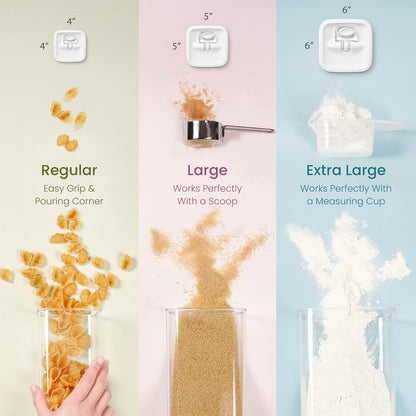 Felli Flip Tite Food Storage Containers With Lid 5" LARGE Airtight Ring Lock Flip Top, Square Acrylic Canister Jar for Rice Sugar Flour Protein Powder, Kitchen Pantry Organizer, Gift Set (1.8qt)