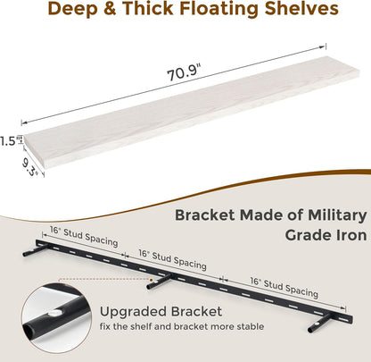 72 Inch Floating Shelves, 72 x 9 Rustic Wooden Fireplace Mantel, 9 Inch Floating Shelf for Wall, Farmhouse Wall Shelves for Home Storage & Display, Brich Color, Set of 1