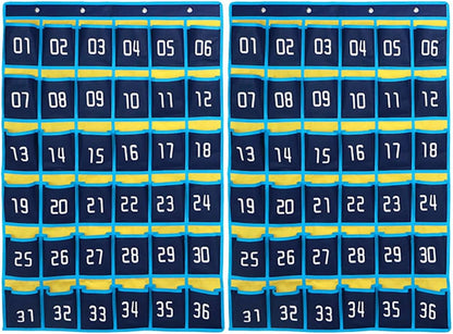 Loghot Classroom Accessories Closet Pocket Chart for Cell Phones Holder Wall Door Hanging Organizer (36 Pockets Blue 2Pc)