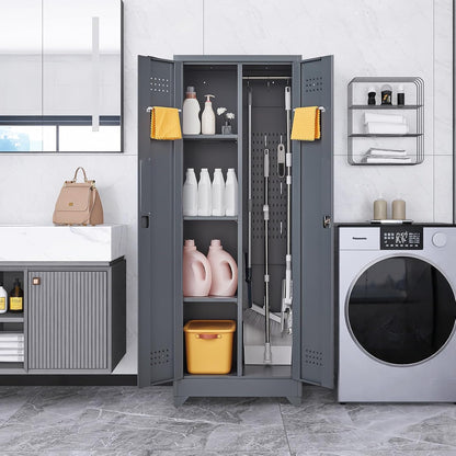 Storage Cabinet,Metal Locking Cabinets with Doors and Shelves,Functional Garage Storage Cabinet for Garage, Home Office,Gray