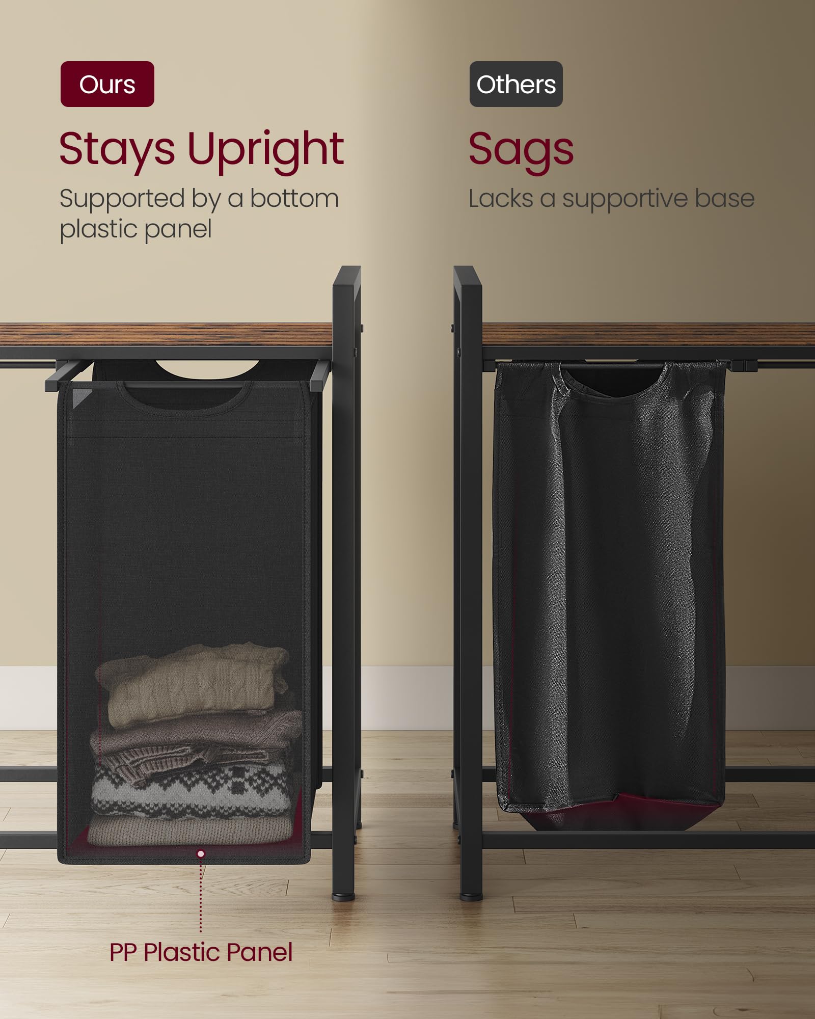 VASAGLE Laundry Hamper, Laundry Basket, Laundry Sorter with 2 Pull-Out and Removable Bags, Shelf