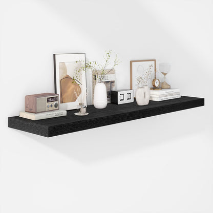 Fun Memories Floating Shelves - 12 Inch Rustic Wooden Wall Shelves - Extra Deeper & Thicker Wall Mounted Storage Shelf for Living Room, Kitchen, Farmhouse - 48" W x 12" D x 1.8" H - Rustic Black