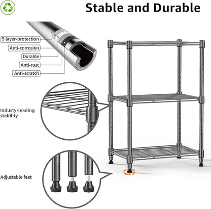 450 lbs Steel Storage Shelving 3-Tier Utility Shelving Unit Steel Organizer Wire Rack for Home,Kitchen,Office (11.8" D x 17.7" W x 26.3" H)
