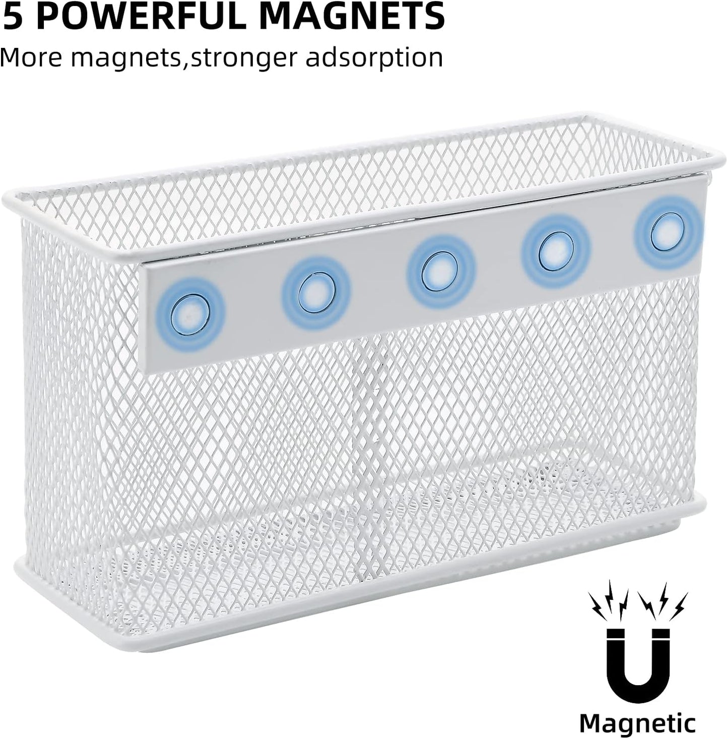 dedoot Magnetic Pencil Holder for refrigerator Storage Magnetic Basket Mesh White Strong Magnetic Pen Holder for Refrigerator,Whiteboard, Locker, Home and Office Organizer, 6.3x2.3x3.6inch