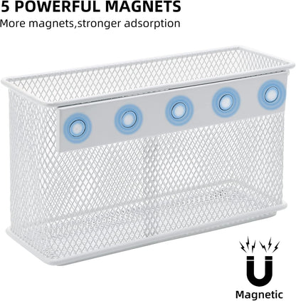 dedoot Magnetic Pencil Holder for refrigerator Storage Magnetic Basket Mesh White Strong Magnetic Pen Holder for Refrigerator,Whiteboard, Locker, Home and Office Organizer, 6.3x2.3x3.6inch