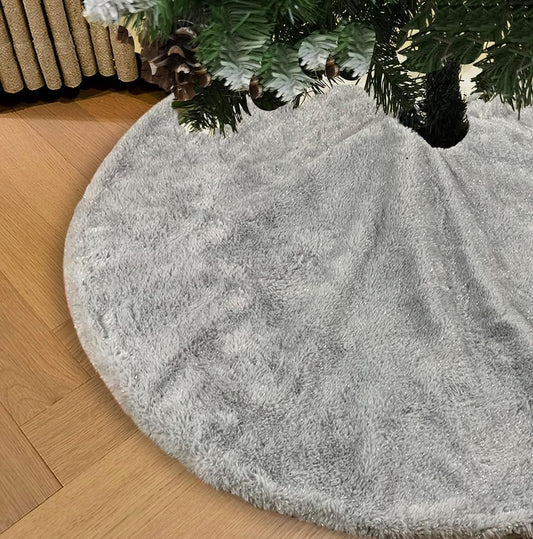 AOGU 36 Inch Faux Fur Christmas Tree Skirt Grey Shiny Plush Skirt for Merry Christmas Party Christmas Tree Decoration